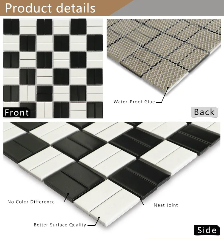 Black And White Porcelain Glazed Square Ceramic Mosaic Tile Art For Wall Decor