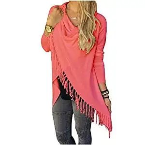 Womens Sweater - SODIAL(R)Womens Capes And Ponchoes Oversized Sweater With Tassel Turtleneck Sweater (Red,S)