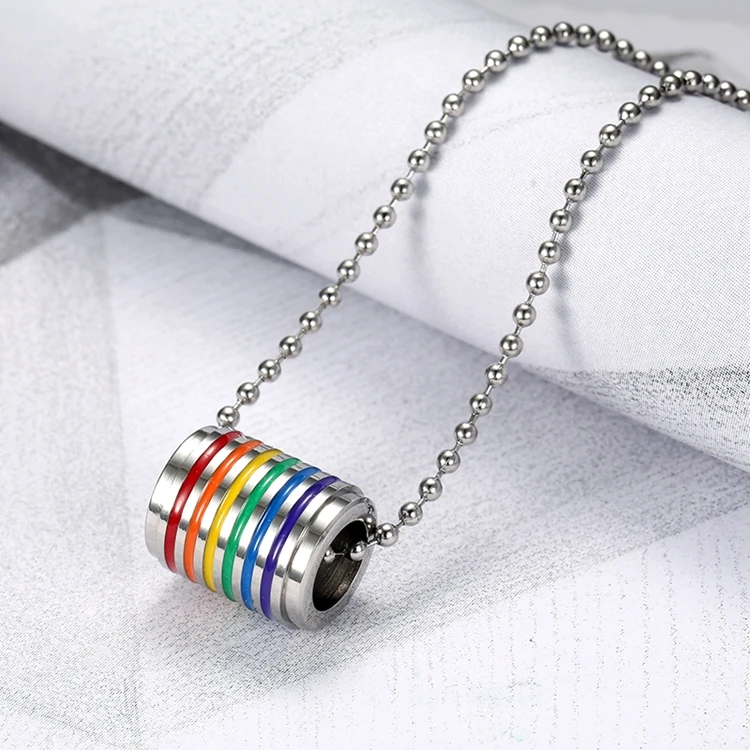 Mens Necklaces Stainless Steel Rainbow Loop Pendant Choker Necklace For