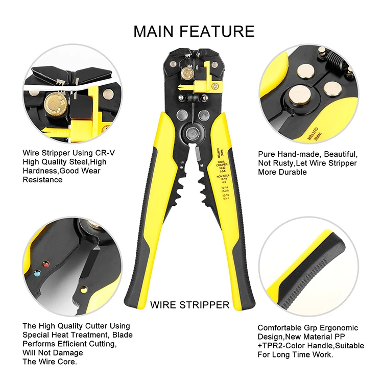 Cable Stripper Terminal Crimping Plier Hand Crimpers Ethernet Wire for Electrical Cable High Strength Wear Resistant Multifunctional Wire Stripper 