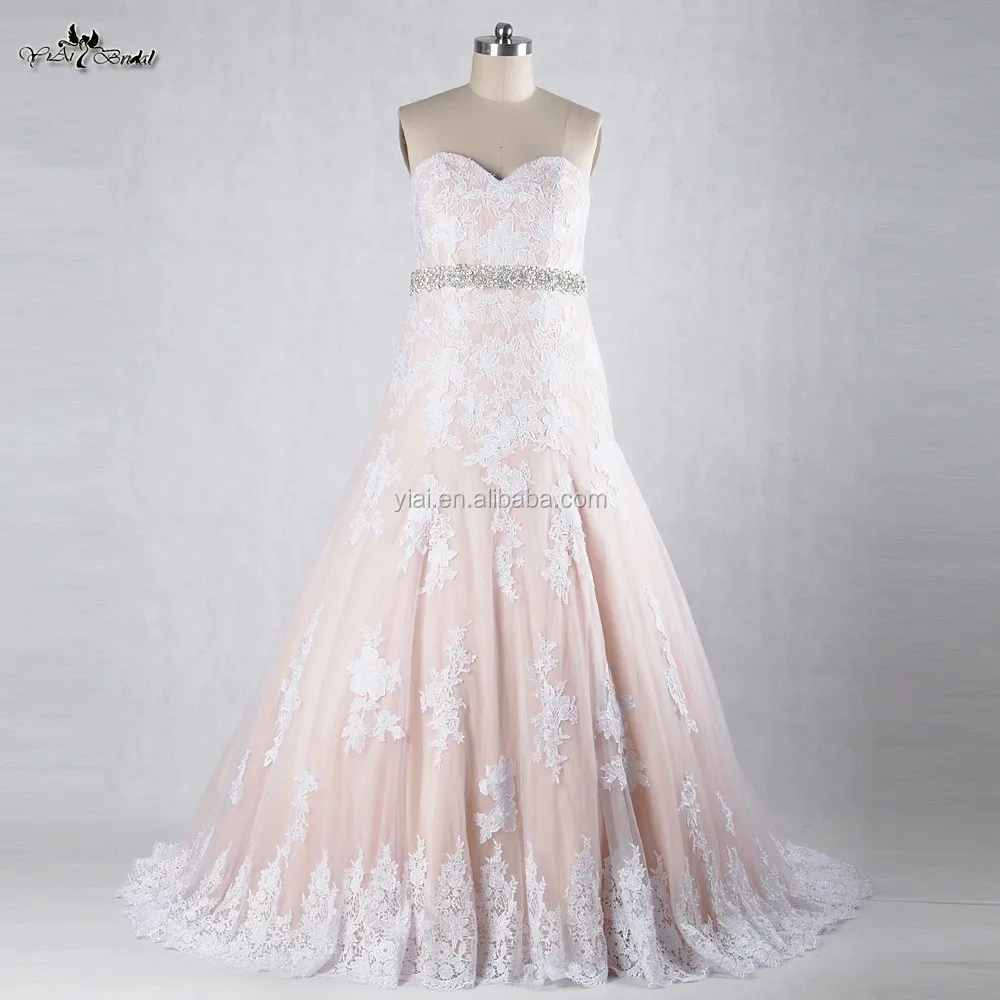 Rsw930 Lace White And Blush Pink Trumpet Wedding Dresses For Fat