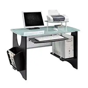 Deluxe Frosted Tempered Glass Computer Desk - Espresso