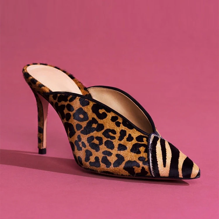 Womens Leopard Print Shoes Heel Sandals 