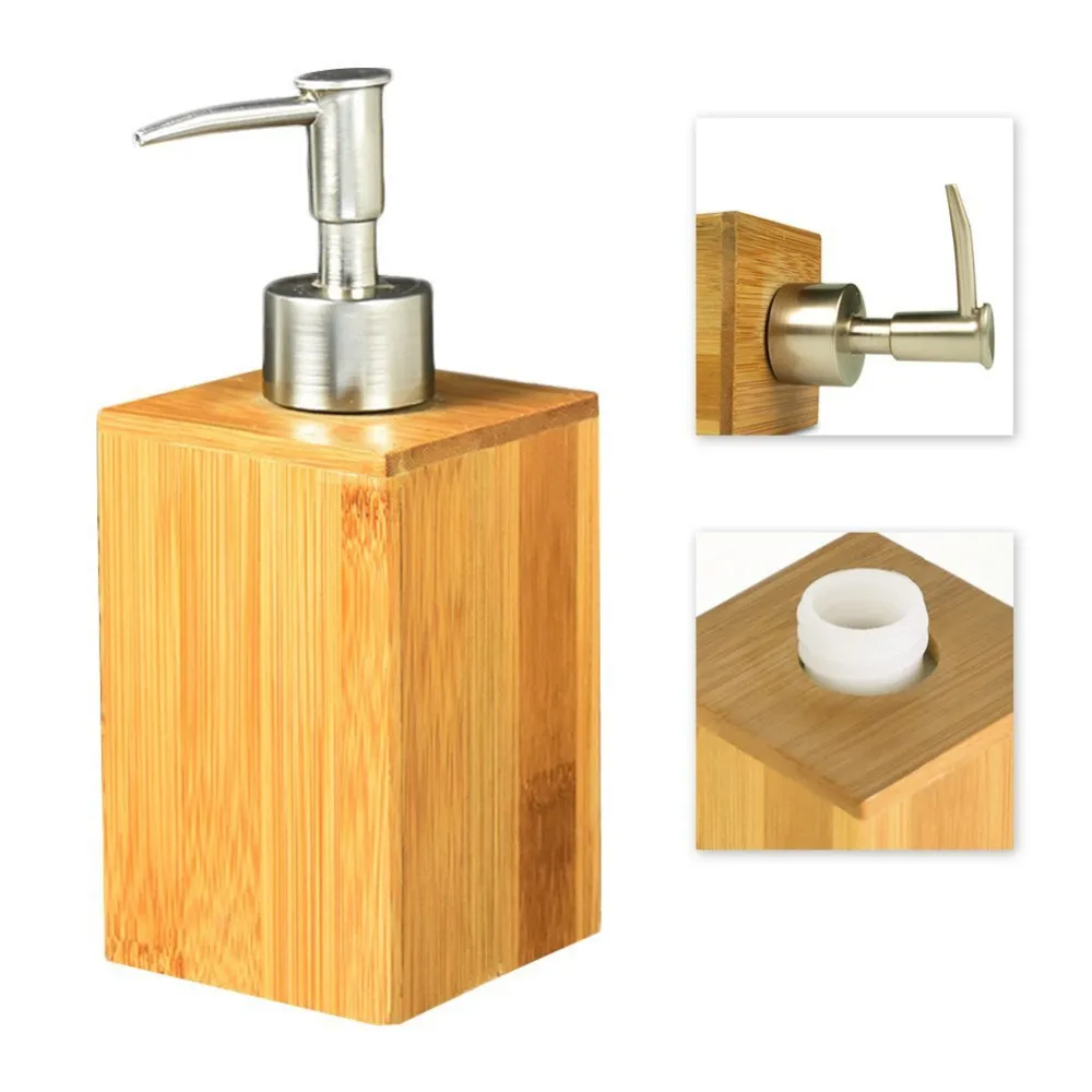 Bamboo Wooden Square Soap And Lotion Dispenser Pump Bath Buy Bamboo
