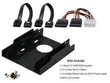 3.5-Inch to x2 SSD / 2.5-Inch Internal hard drive bay plastic mounting kit – 6 inch SATA (2 piece) and Power Cables included