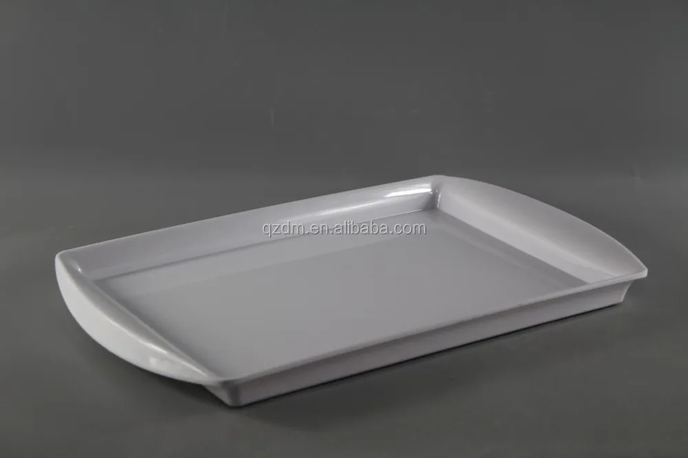 No Print Melamine White Serving Tray With 2 Handle For Bread Shop