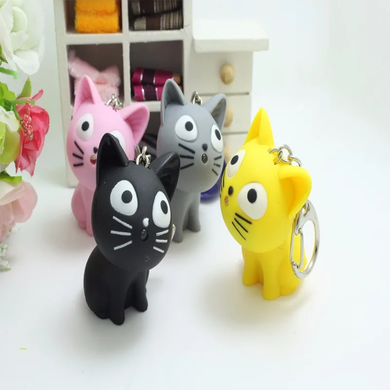 Cute  cat keychain with Meow sound,kawaii led keyring Pendant 
