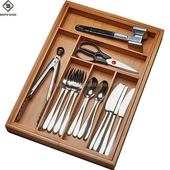 Natural Bamboo Utensil Drawer Organizer Kitchen Drawer Organizer