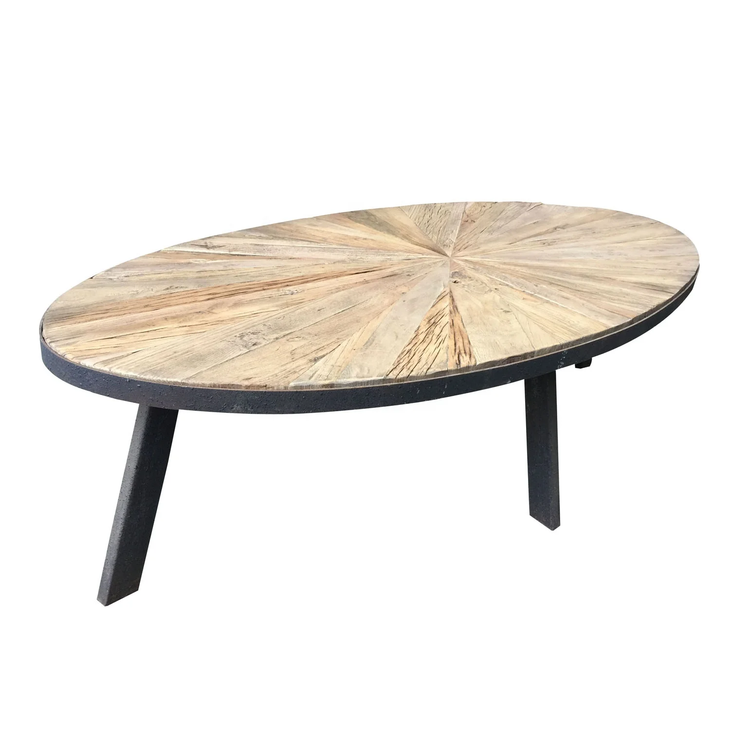 Reclaimed Wood Top Metal Industrial Oval Coffee Table Buy Oval Coffee