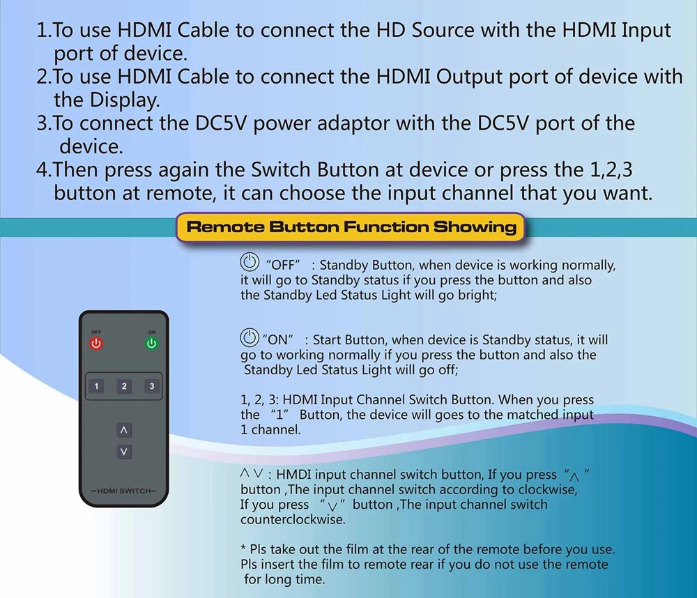 HDMI Switch 4k, Intelligent 3-Port HDMI Switcher,Splitter, Supports 4K, Full HD1080p, 3D with IR Remote