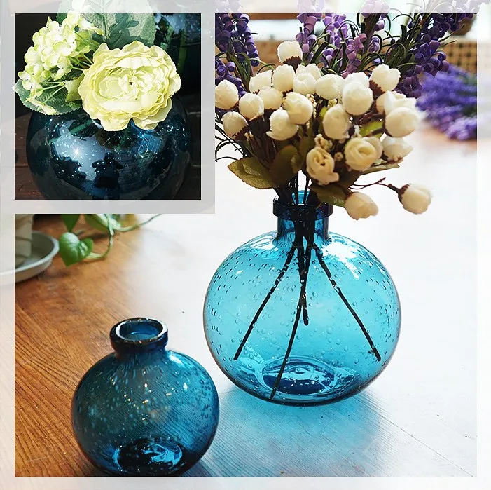 Modern clear colored ruleless bubble Pot-bellied small mouth glass ball vase