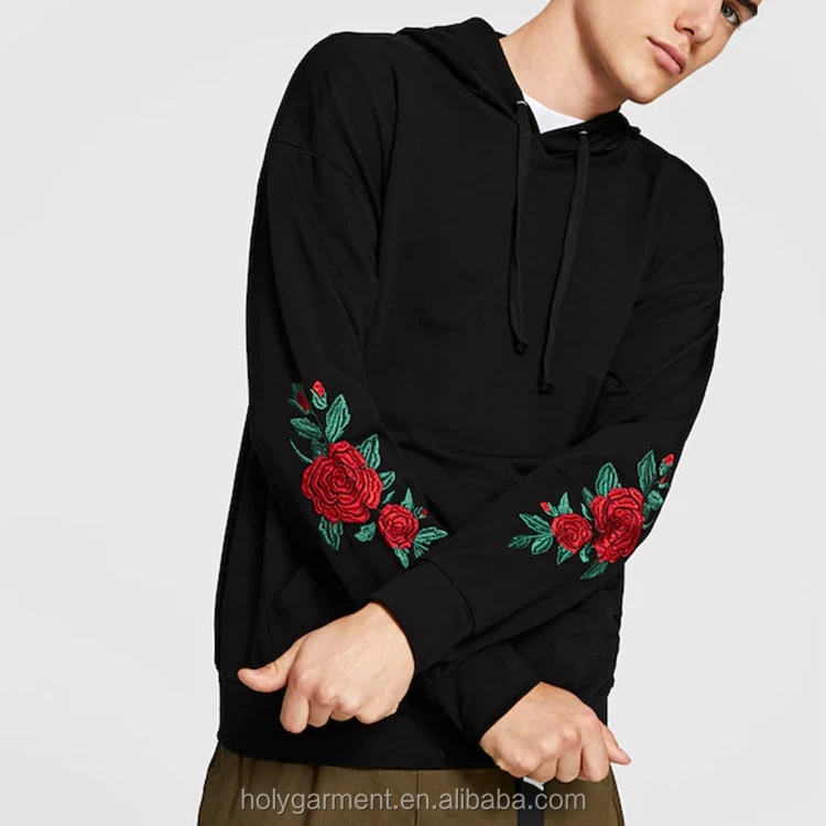 floral embroidered hoodie mens