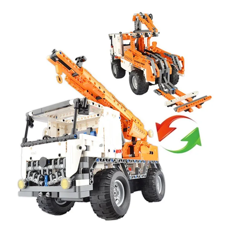DWI Dowellin BRICOLAGE Jouets &eacute;ducatifs 2 en 1 RC Grue Mobile de Voiture De Blocs De Construction avec 838 Pcs Kits