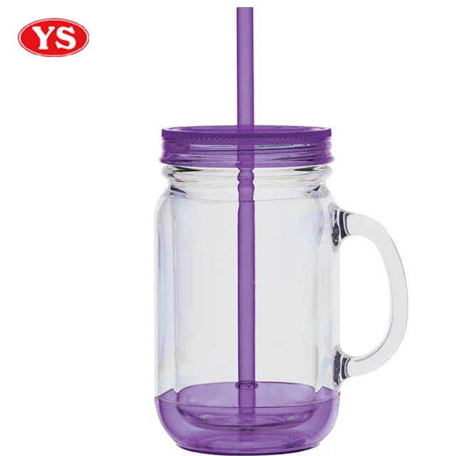 20oz Acrylic Insulated Mason Jar With Lid And Straw Buy Acrylic
