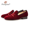 Refinement Embroidery Navy Upper Gold Outsole Velvet Shoes Loafers Smoking Slipper Men Flats