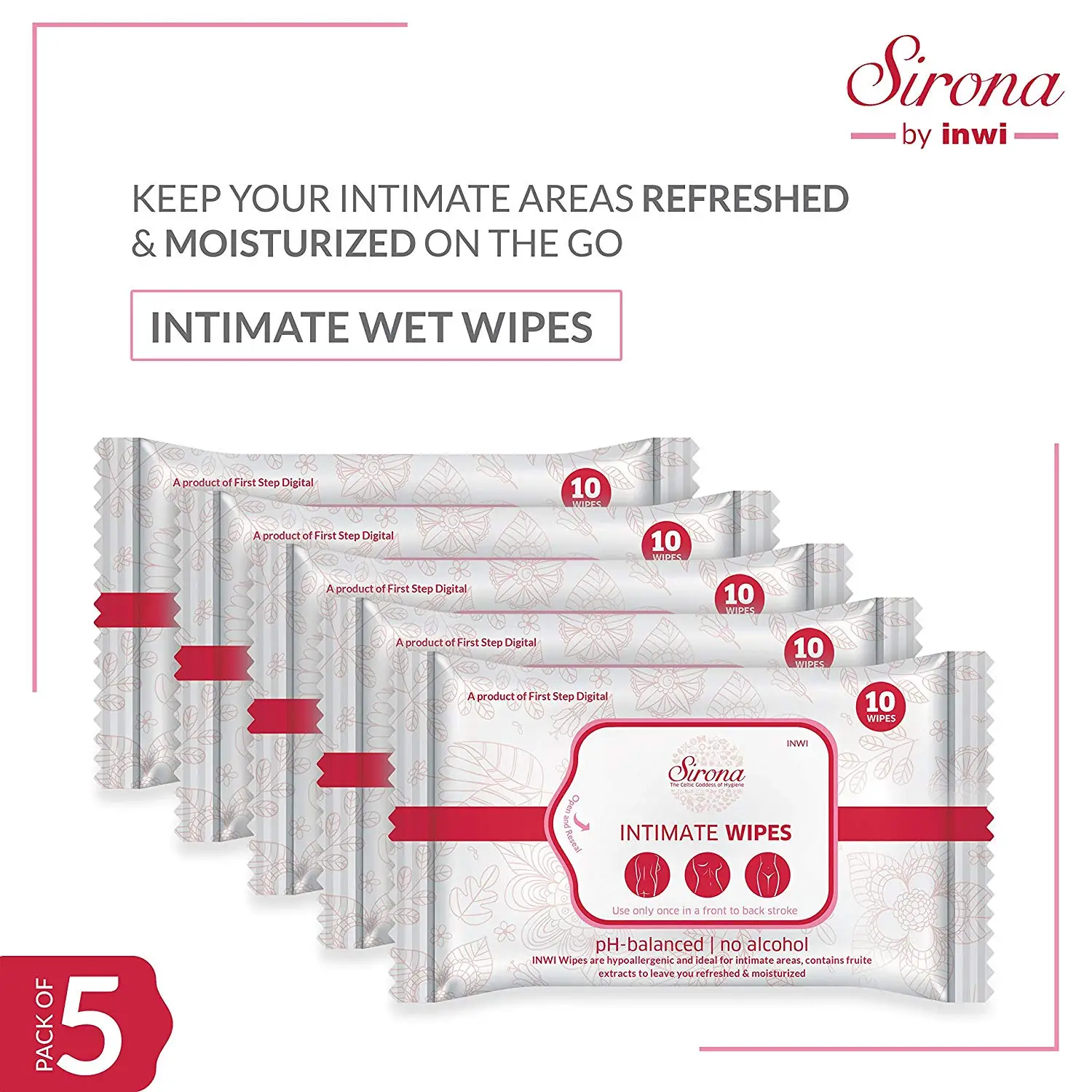 Intimate Wet Wipes by Sirona, Feminine Wipes, Hypoallergenic & PH Balanced Ideal for Intimate Areas Under Arms, Breast & Bikini, Its Mystic Fragrance Keep Your Body Hands & Face Fresh (40 Wipes)