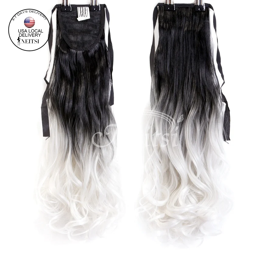 Buy Neitsi Ombre Synthetic Ponytails Hair Extensions 22 Fashion Long Curly Synthetic Clip In Ponytail Wavy Hairpieces White Color In Cheap Price On Alibaba Com