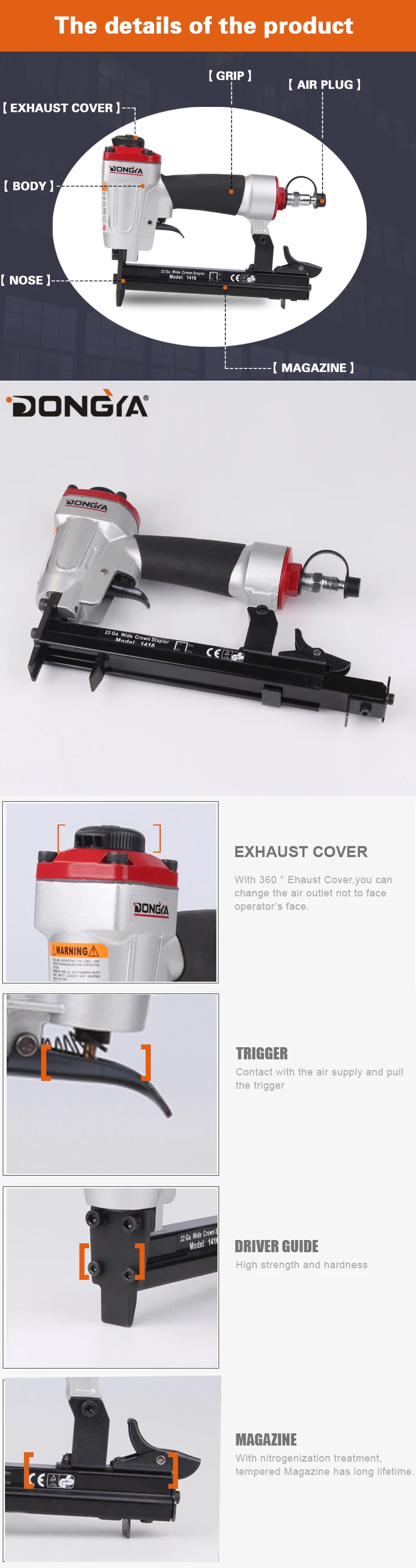 22 GA. Professional 1416 Air Stapler For Furniture Pneumatic air Nailer