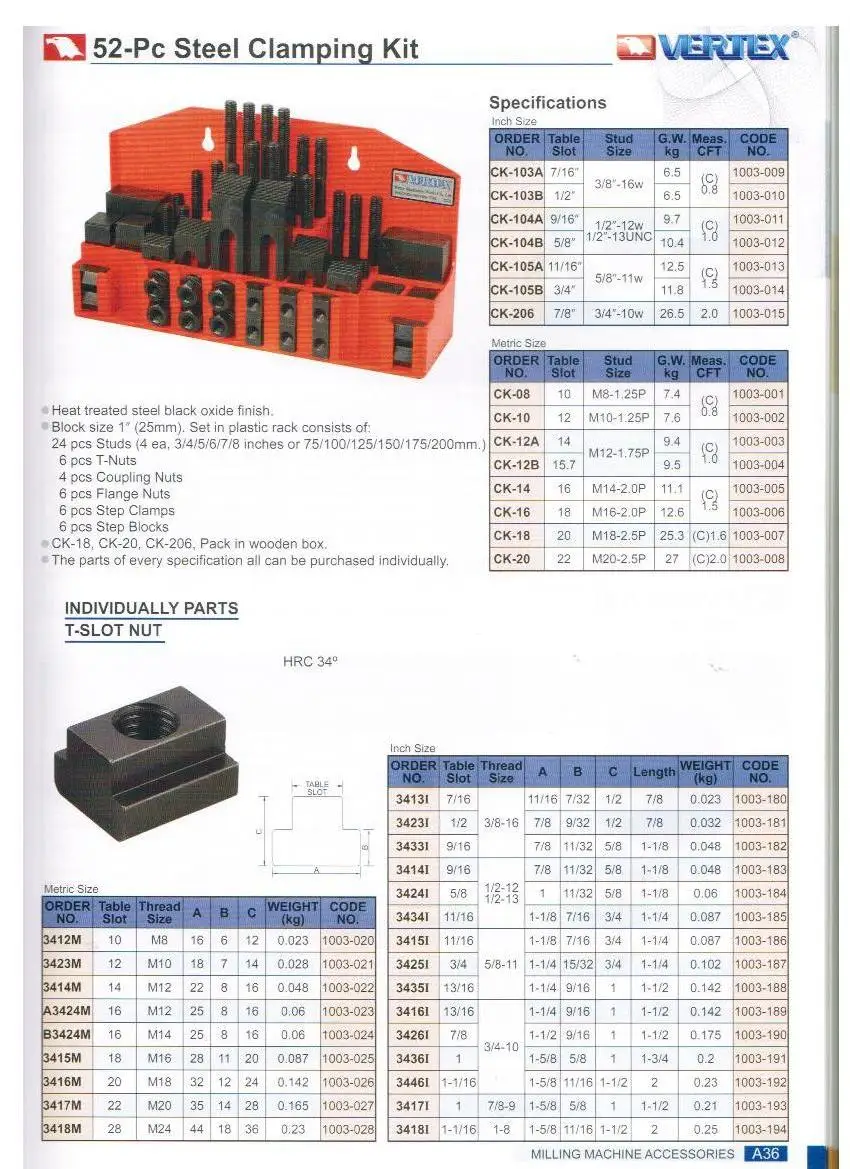Vertex 58 Pcs Steel Clamping Kit For Milling Machine Ck16(m16) Buy