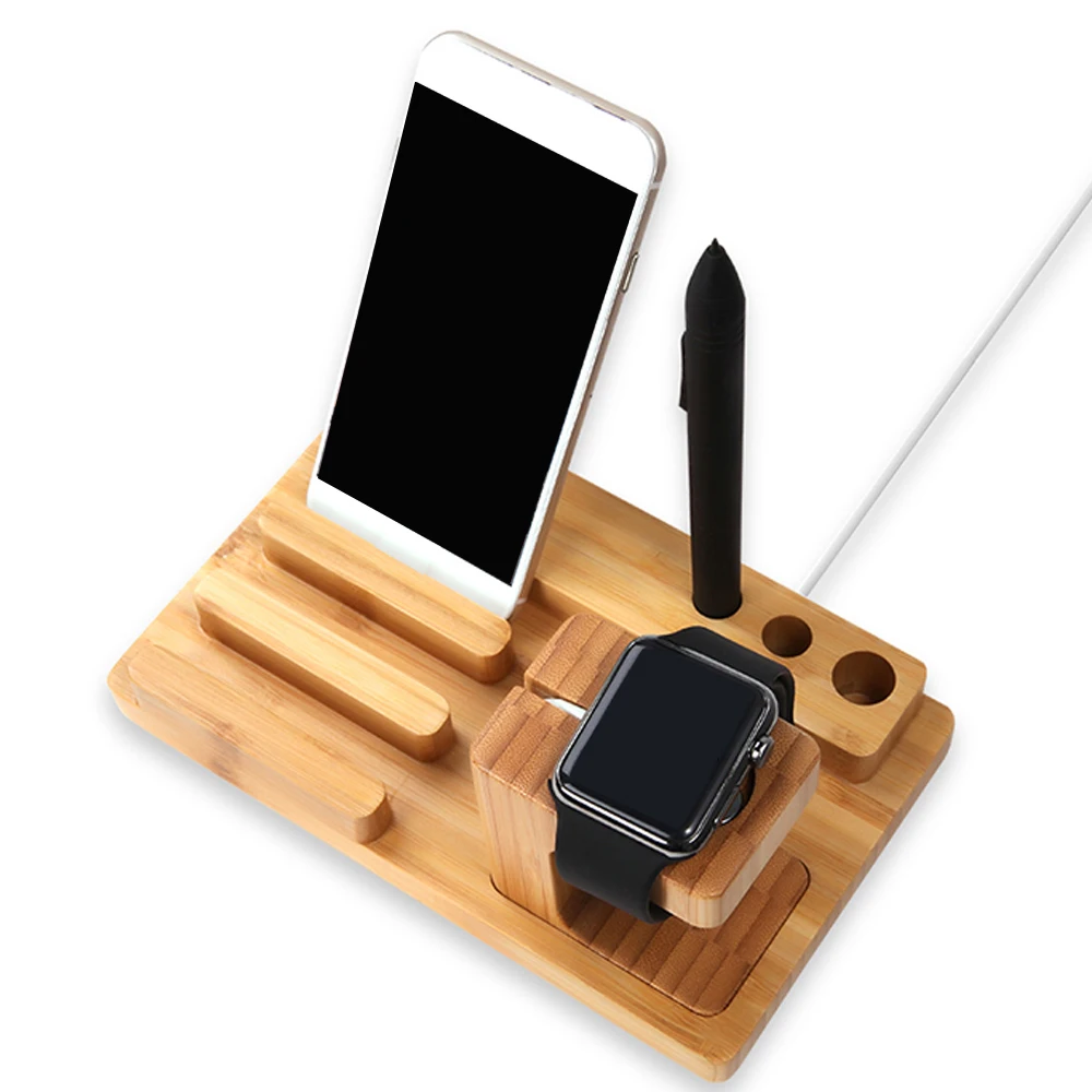 3 In 1 Wood Bamboo Stand Holder For Tablet Smart Phone Holder Desk ...