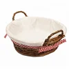 2 handle white cotton lining wicker woven bread basket