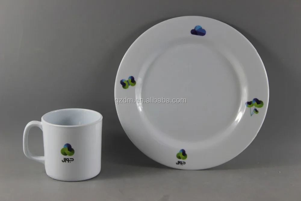 Customer Logo Print Melamine Round Plate And Mug