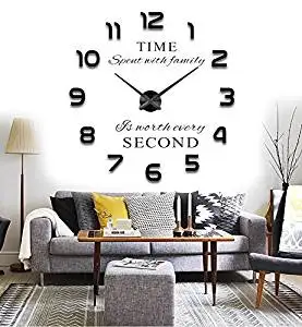 Reliable_E® 3D Large Inspirational Quotes Wall Sticker DIY Wall Clock for Home Decor (black)