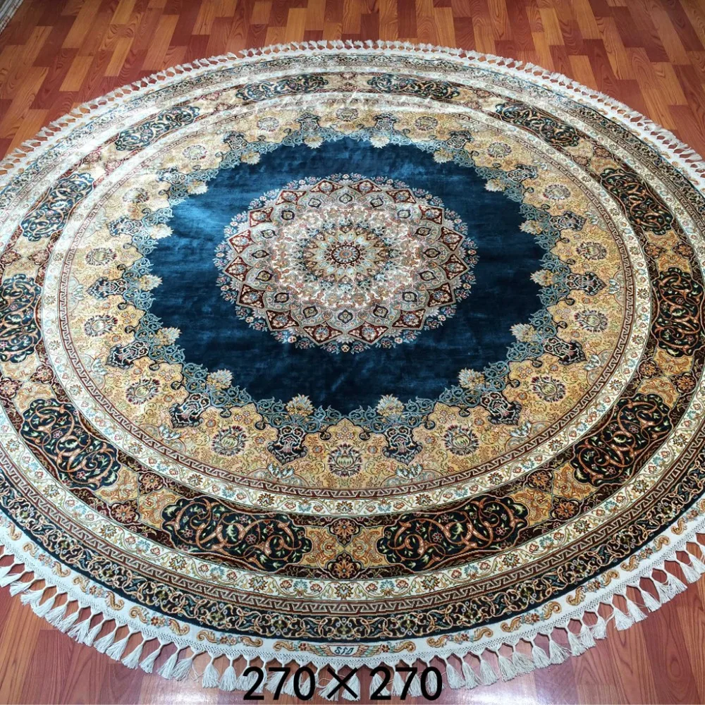 Luxury Living Room Round Rug Hand Knotted Persian Carpet Spun Handmade