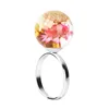 Jewelry Real Dried Vintage Adjustable Size Brass Circle Fashion Flower Crystal Resin Ring