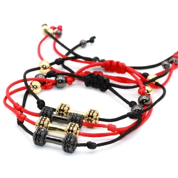 Cz Zircon Stone Gym Dumbbell Macrame Charm Bracelets Simple Design Cz Zircon Stone Gym Dumbbell Macrame