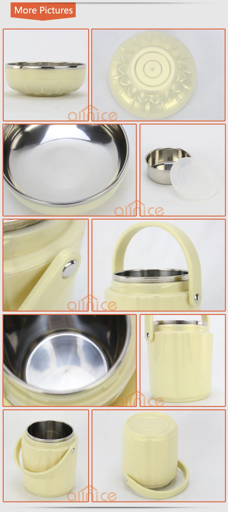 Thermos Stainless Steel Tiffin Box Bento Lunch Box Tiffin Carrier Beige