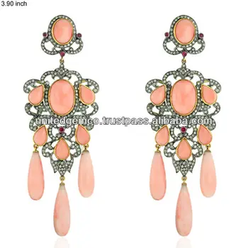 C Ruby Gemstone Chandelier Earrings 14k Gold C Ruby Gemstone Chandelier Earrings 14k Gold Pave Diamond Designer