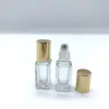 DIY 5ml clear square roller bottle with metal roller and matte gold aluminum screw cap for essential oil