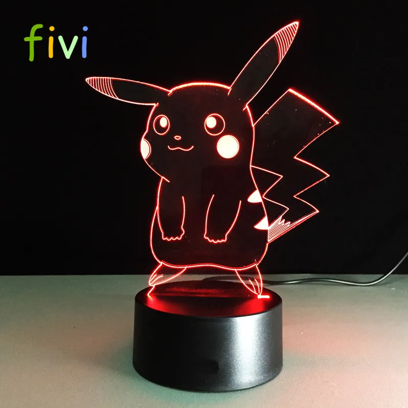 Pokemon Go Action Figure 3D RGB Lamp LED 3D Illusion Night Light Luminaria Pikachu 7 Color Change Table Lamp