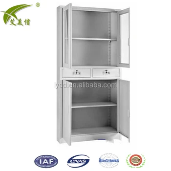 Vertical Metal Office 2 Glass Door Book Cabinet With 2 Lockable