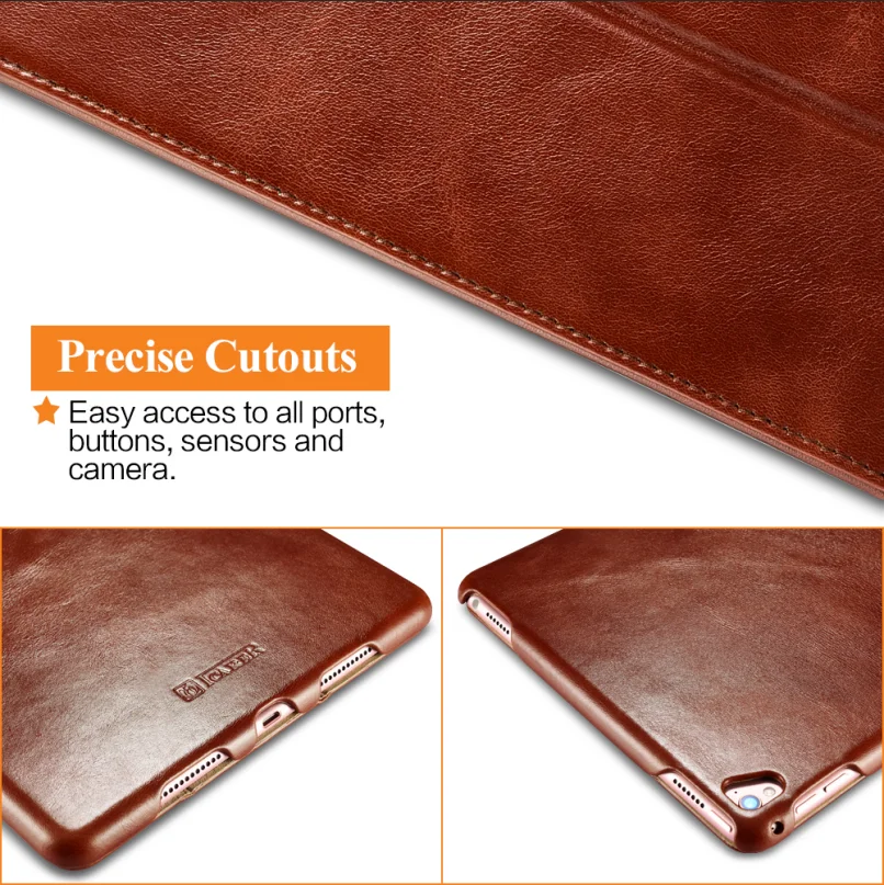 Icarer Cowhide Genuine Leather Tablet Case For Ipad Pro 9.7 12.9 Inch