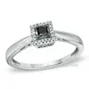Black mystique enhanced rings, white princess-cut diamond quare frame ring in stainless steel white gold