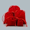 Red soft cloth velvet jewelry bag drawstring with printed logo wholesale