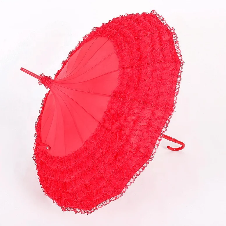 Bride Red Lace Parasol Wedding Long Handle Lady Sun Pagoda Umbrella Buy Lace Parasol,Bride