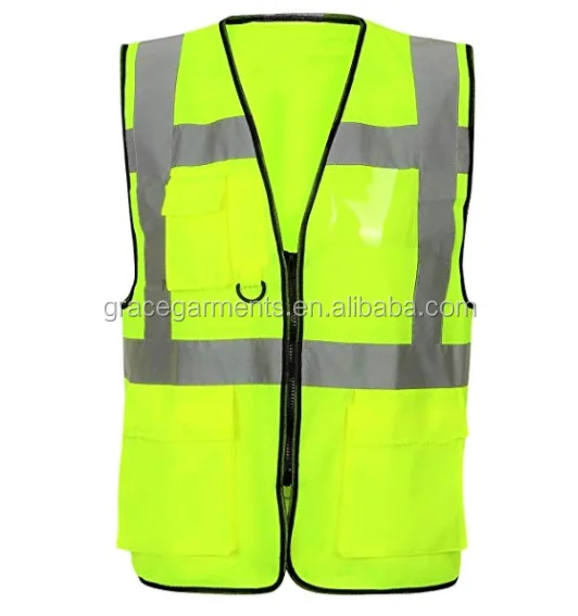 Pro Zipped Executive High Visibility Safety Vest Waistcoat ID Pocket Hi Vis Viz 