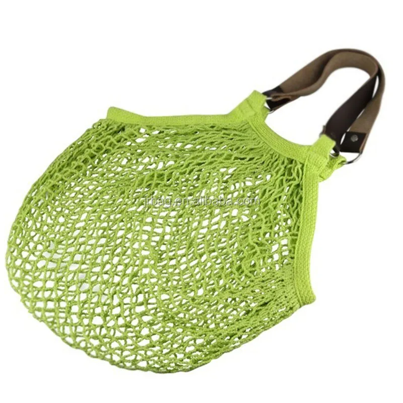 Soft cotton mesh bags/net shopping bag with pu handles for market