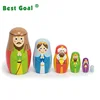 Wooden Christmas Holiday Nesting Doll Set with 6 Dolls