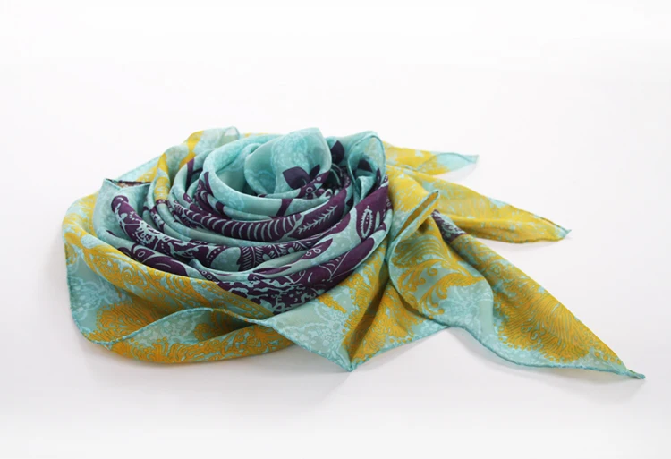 FLOWERS SILK SCARF LONG SHAWL CHIFFON 100% SILK