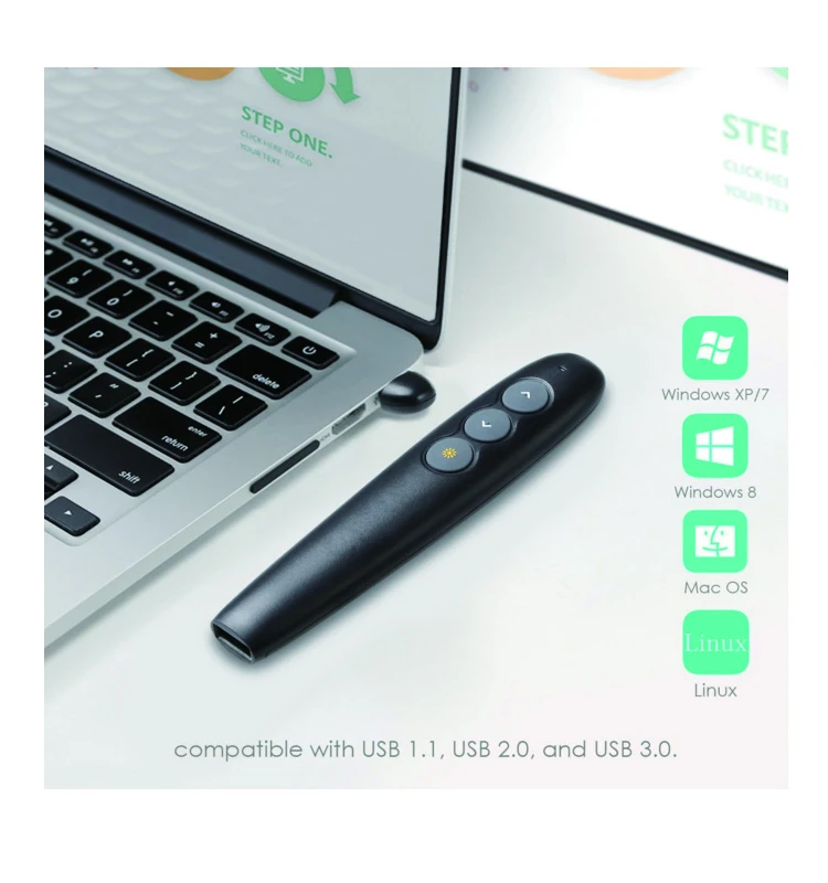 Rechargeable presentation remote with red laser pointer 5mW remote control powerpoint presentation