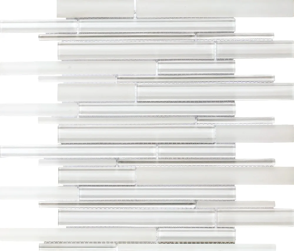 Strip cararra white marble mix super white glass wall mosaic