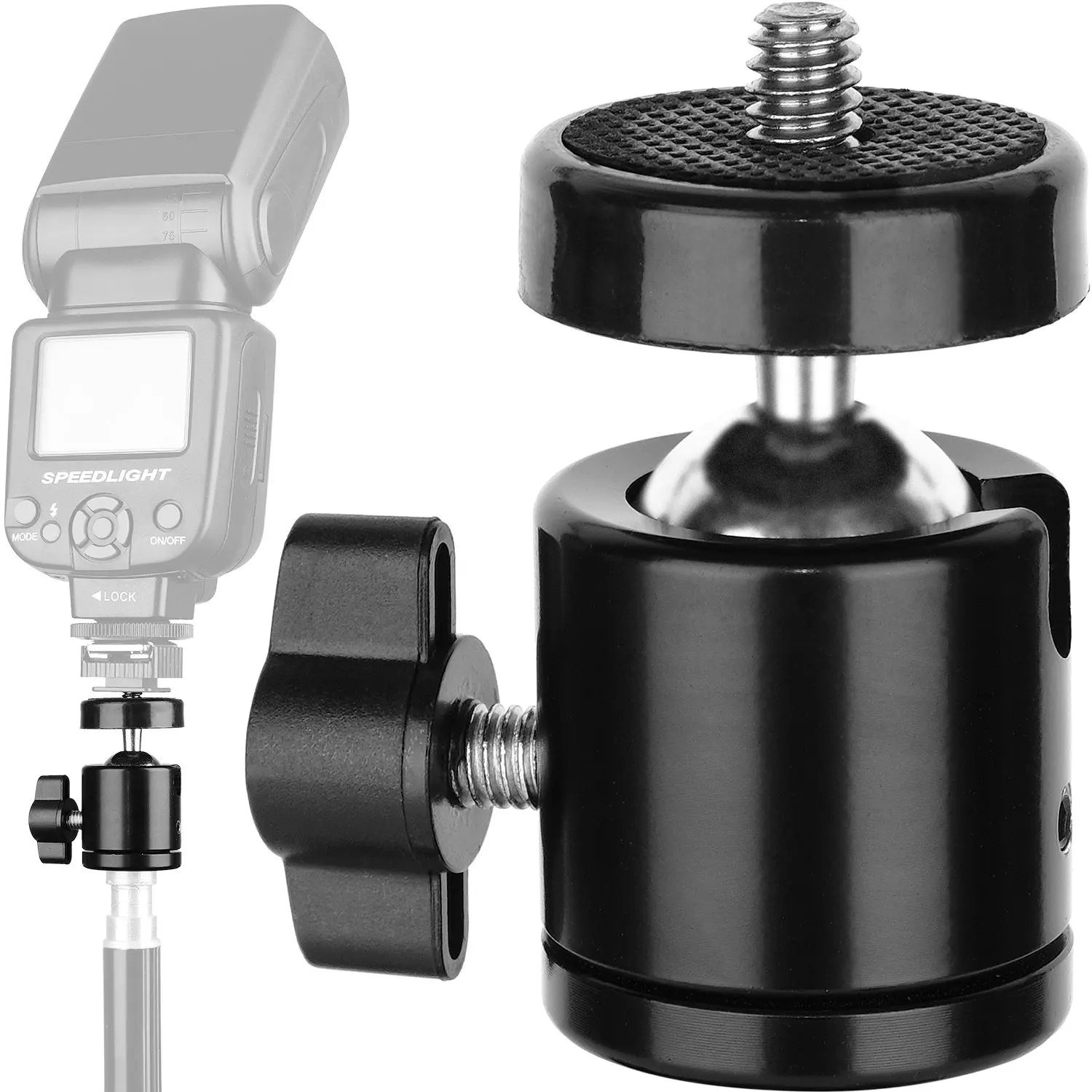360 Swivel 1//4/" Screw Ball Head Camera Hot Shoe Tripod Adapter Bracket Stand