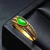 China vintage gemstone jewelry 18k yellow gold South Africa diamond 8x4.8x4.4mm natural yang green jadeite ring for women