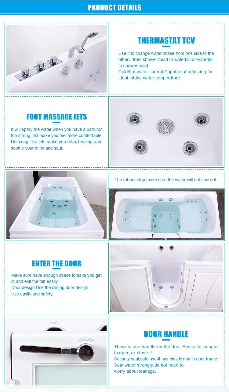 Air massage freestanding sitting acrylic elderly walk in bathtub