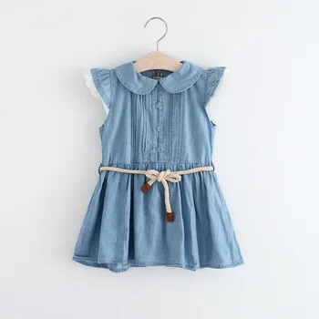 Bsd Baby Girl Denim Dress Children Jeans Frocks Designs Cap Sleeve Cow Girls Dresses