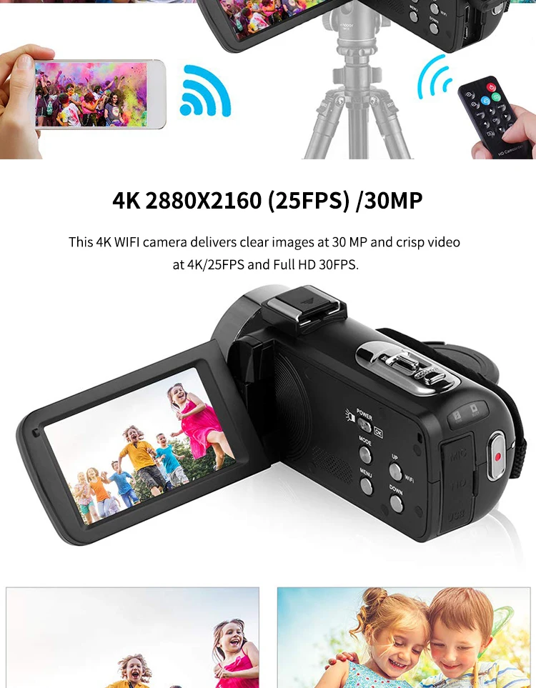 High Definition 4K Wifi Wireless Video Camcorder With External Microphone